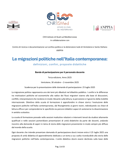 Political migrations in contemporary Italy. Call for participation for teaching staff